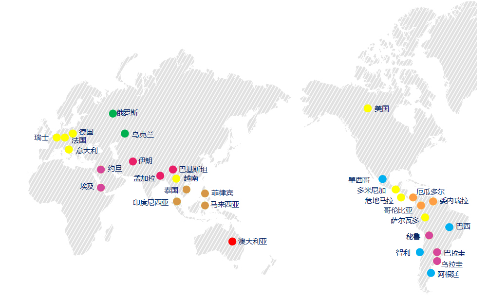 汇利，已与五大洲、36个国家、155个国际客户建立了业务合作关系。